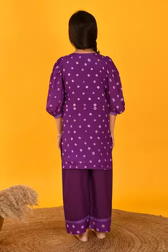 Purple bandhini kurta set