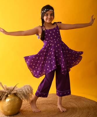 Purple bandhini handkerchief kurta set 1