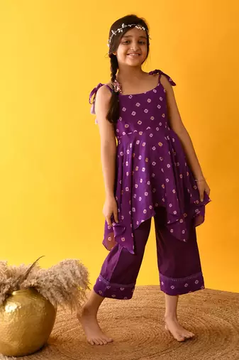 Purple bandhini handkerchief kurta set