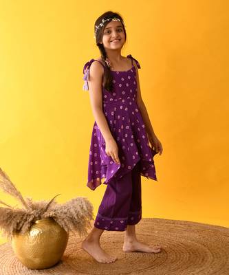 Purple bandhini handkerchief kurta set 3