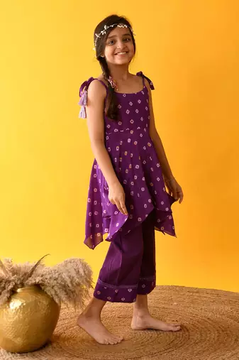 Purple bandhini handkerchief kurta set