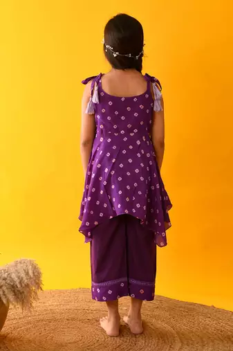 Purple bandhini handkerchief kurta set