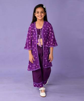 Purple bandhini jacket set 1
