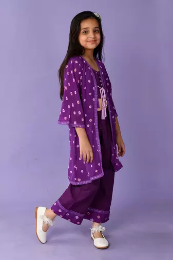 Purple bandhini jacket set