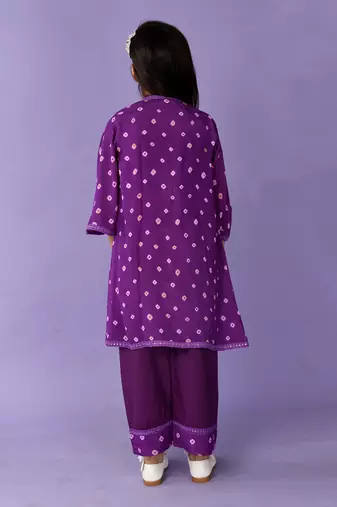 Purple bandhini jacket set