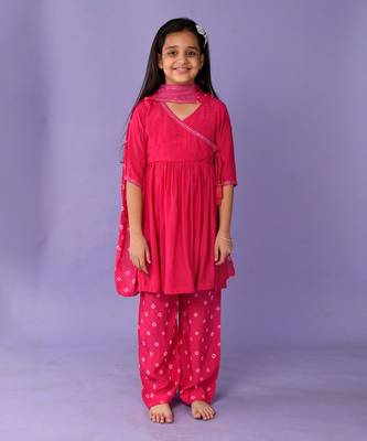 Hot pink bandhini angrakha set 1