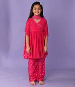 Hot pink bandhini angrakha set