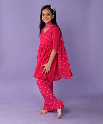 Hot pink bandhini angrakha set 2