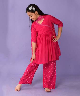 Hot pink bandhini angrakha set 3