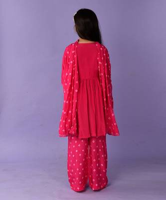 Hot pink bandhini angrakha set 4