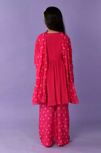 Hot pink bandhini angrakha set