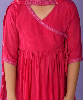 Hot pink bandhini angrakha set 5