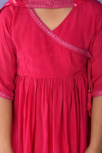 Hot pink bandhini angrakha set