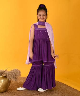 Purple lace sharara set 1
