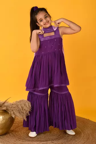 Purple lace sharara set
