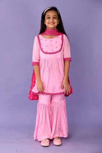 Pink sequin sharara set
