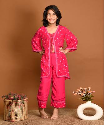 Pink bandhini palazzo set 1