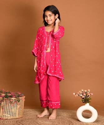 Pink bandhini palazzo set 2