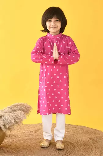 Pink bandhini kurta set