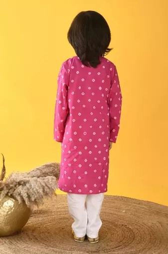 Pink bandhini kurta set
