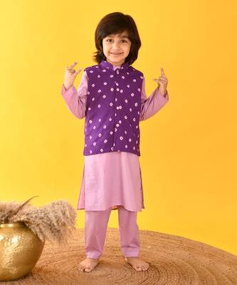 Lavender bandhini nehru jacket set 1