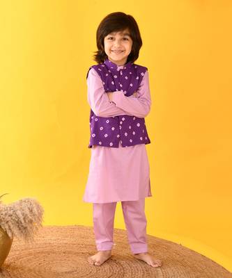 Lavender bandhini nehru jacket set 2