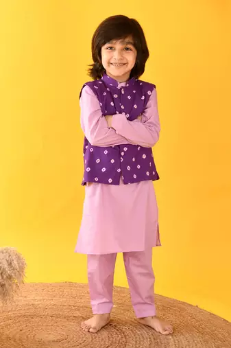 Lavender bandhini nehru jacket set