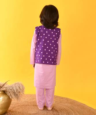 Lavender bandhini nehru jacket set 4