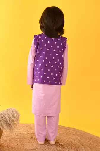 Lavender bandhini nehru jacket set