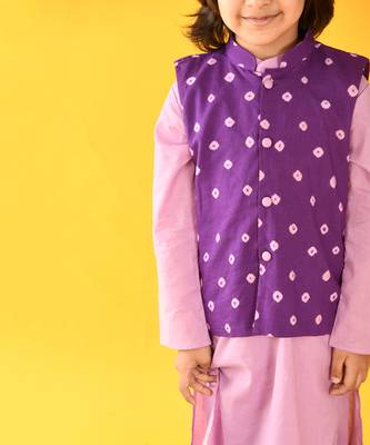 Lavender bandhini nehru jacket set 5