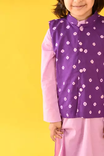Lavender bandhini nehru jacket set