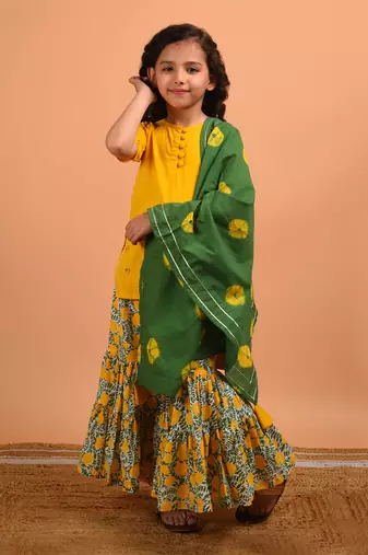 Yellow mirror sharara set