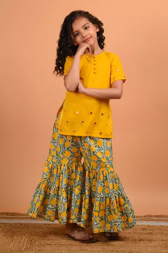 Yellow mirror sharara set