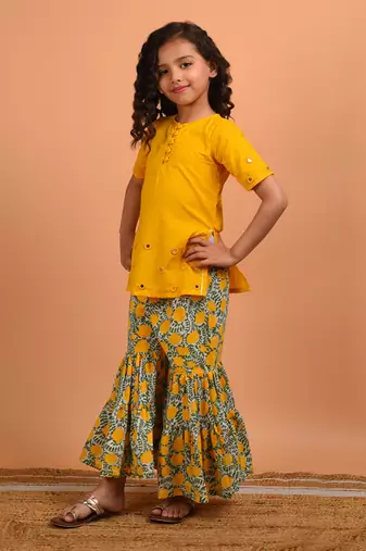 Yellow mirror sharara set