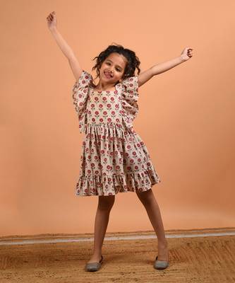 Beige marigold frill dress 1