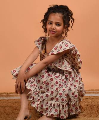 Beige marigold frill dress 2