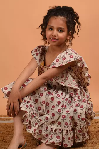 Beige marigold frill dress