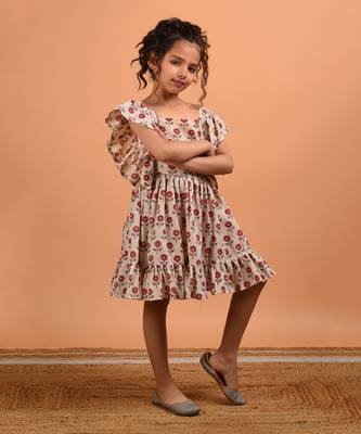 Beige marigold frill dress 3