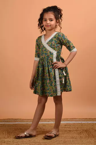 Green crochet angrakha dress