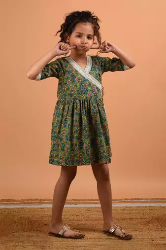 Green crochet angrakha dress