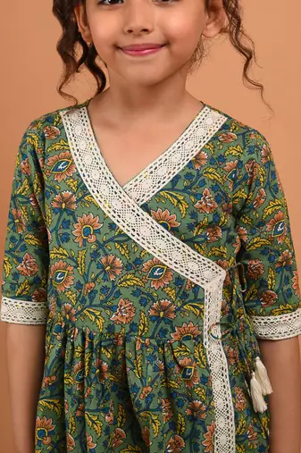 Green crochet angrakha dress