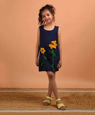 Navy blue sunflower summer dress 1