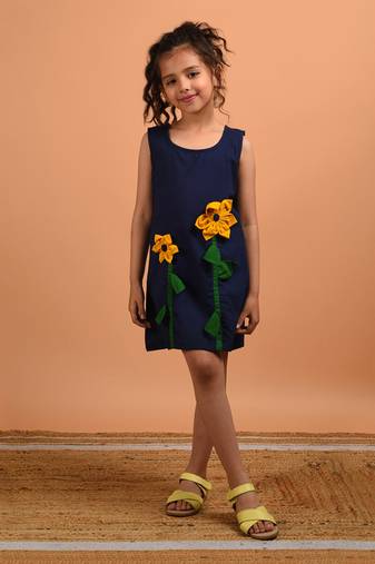 Navy blue sunflower summer dress
