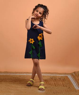 Navy blue sunflower summer dress 2
