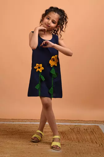 Navy blue sunflower summer dress