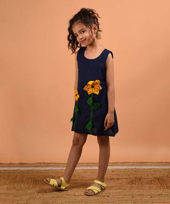 Navy blue sunflower summer dress 3
