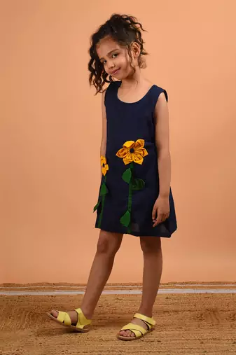 Navy blue sunflower summer dress
