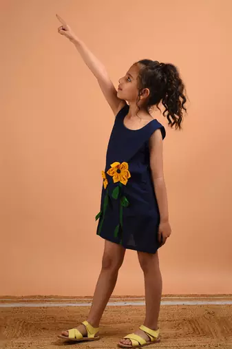 Navy blue sunflower summer dress