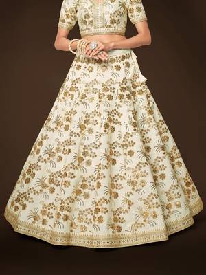  White Dori Zari And Sequins Embroidered Thai Silk Lehenga Choli Designs 6