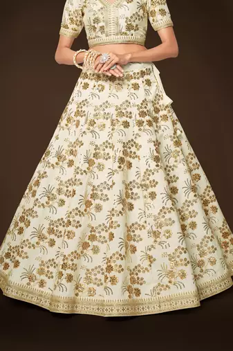  White Dori Zari And Sequins Embroidered Thai Silk Lehenga Choli Designs